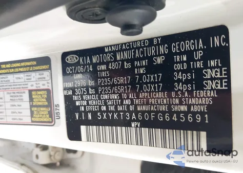 2015 Kia Sorento Lx from USA, damaged, VIN 5XYKT3A60FG645691